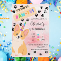 Cute Corgi Puppy Dog Birthday Invitation