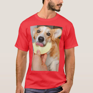 Cute Corgi Puppy Dog eating a melon  T-Shirt
