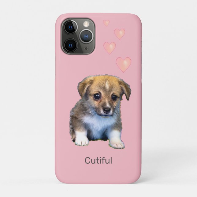 Cute Corgi Puppy Dog & Hearts on Pink Case-Mate iPhone Case (Back)