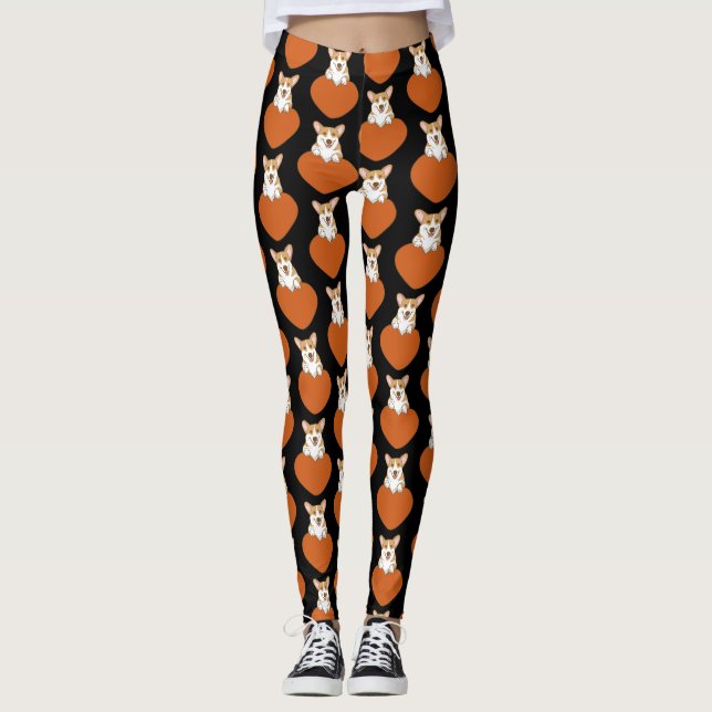 Cute Corgi Puppy Dog Leggings (Front)