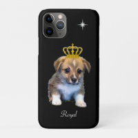 Cute Corgi Puppy Dog & Royal Crown on Black