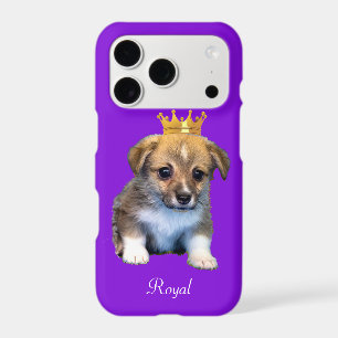 Cute Corgi Puppy Dog & Royal Crown on Violet