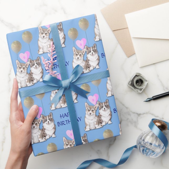 Cute Corgi Puppy Dogs Birthday Wrapping Paper (Gifting)