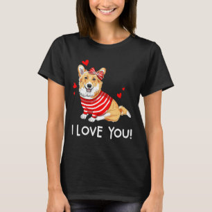 Cute Corgi Puppy Red Bow Valentines Day T-Shirt
