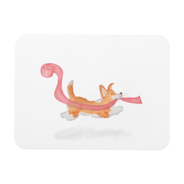 Cute corgi puppy stealing toilet roll magnet (Horizontal)