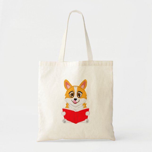 Cute Corgi Reading A Book Tote Bag (Front)