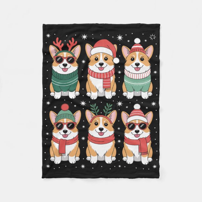 Cute Corgi Santa Hat Christmas  Fleece Blanket (Front)