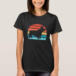 Cute Corgi Silhouette On Retro Vintage Sunset Stri T-Shirt