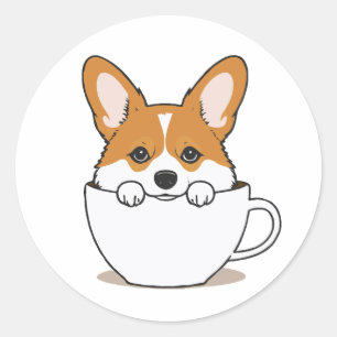 Cute corgi sitting in the cup of coffee classic round sticker