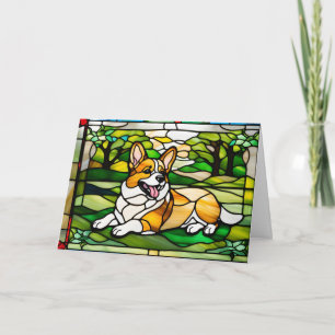 Cute Corgi Stained Glass Card
