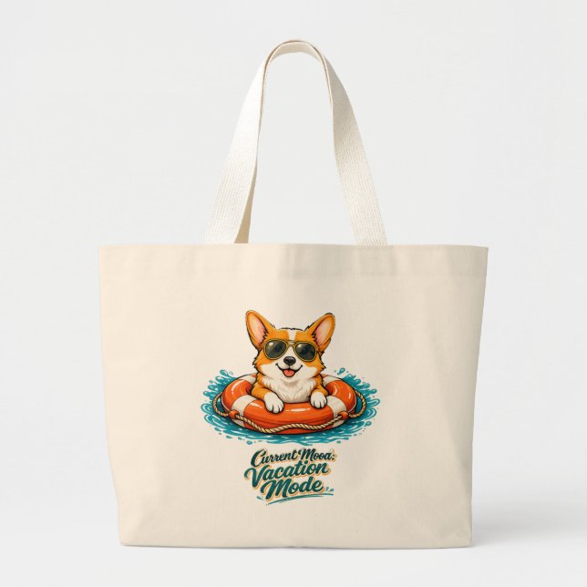 Cute Corgi Summer Vacation Mode Tote Bag | Funny B (Front)