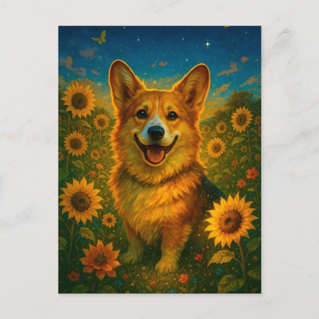 Cute Corgi Sunflowers Welsh Corgi Queen Postcard (Front)