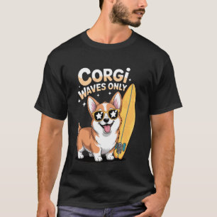 Cute Corgi Surfing Beach Waves Summer Vibes Funny T-Shirt