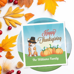 Cute Corgi Thanksgiving Custom Party Napkin