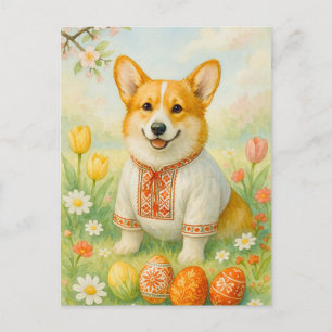 Cute Corgi Ukraine Happy Easter Eggs Postcard