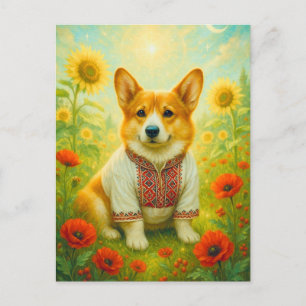 Cute Corgi Ukraine Sunflower Welsh Queen Postcard