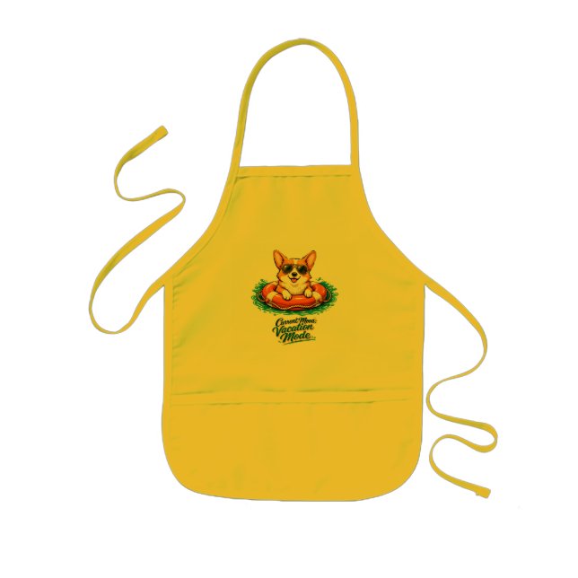 Cute Corgi "Vacation Mode" Summer Design Kids Apron (Front)