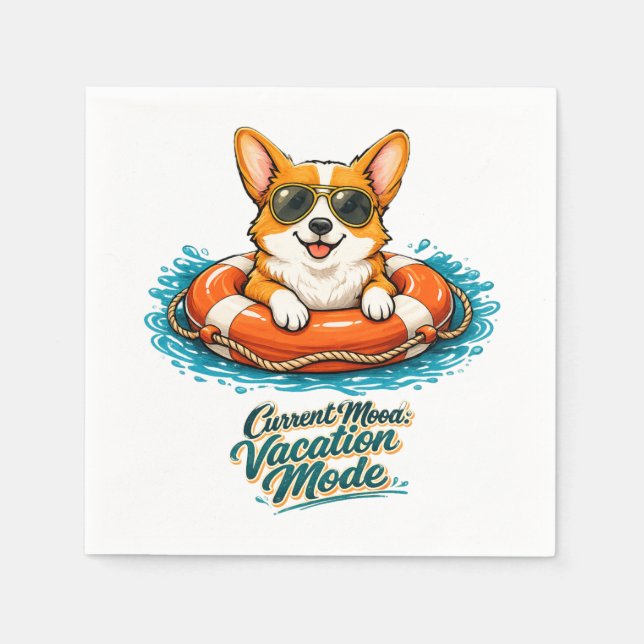 Cute Corgi "Vacation Mode" Summer Design Napkin (Front)