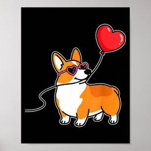 Cute Corgi Valentine Heart Balloon Matching Couple Poster