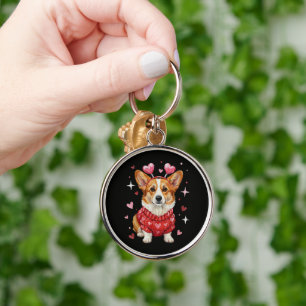 Cute Corgi Valentine Heart Valentines Day Key Ring