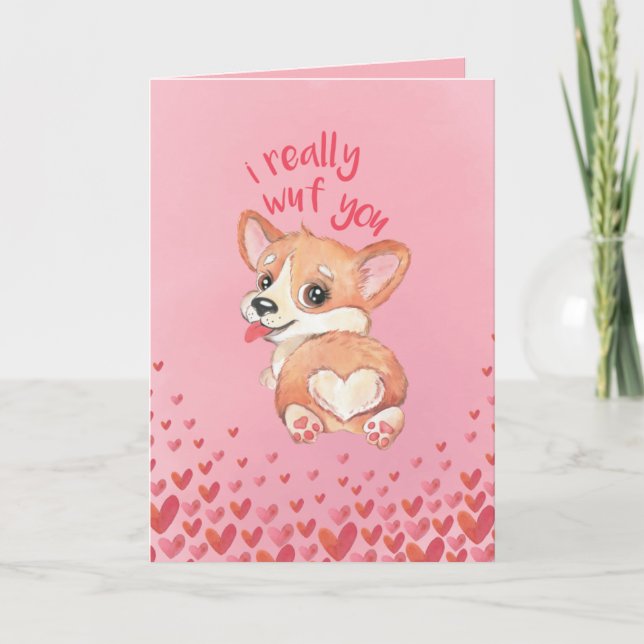 Cute Corgi Valentine's Day Card - I really wuf you (Front)