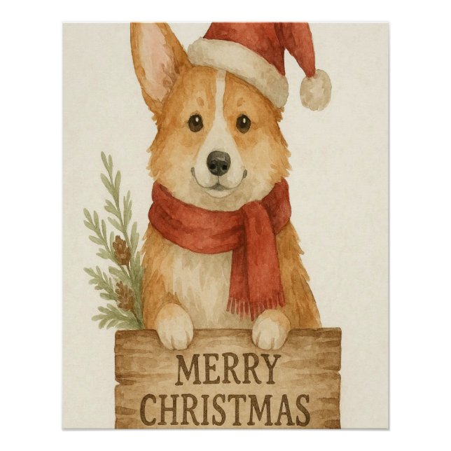 Cute corgi wearing Santa's hat  Poster (Front)
