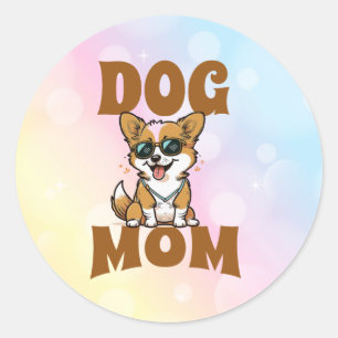 Cute Corgi Wearing Sunglasses Dog Mum  Classic Round Sticker