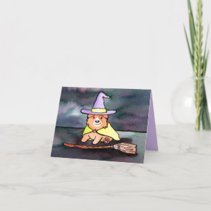 Cute Corgi Witch Watercolor Holiday Card