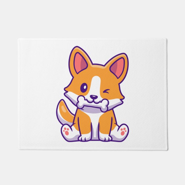 Cute Corgi with bone   Doormat (Front)