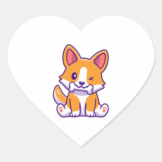 Cute Corgi with bone   Heart Sticker (Front)