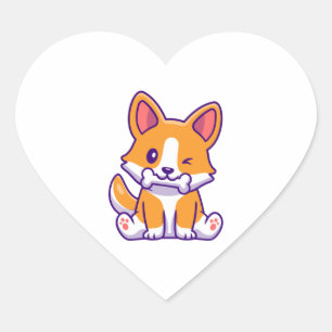 Cute Corgi with bone Heart Sticker