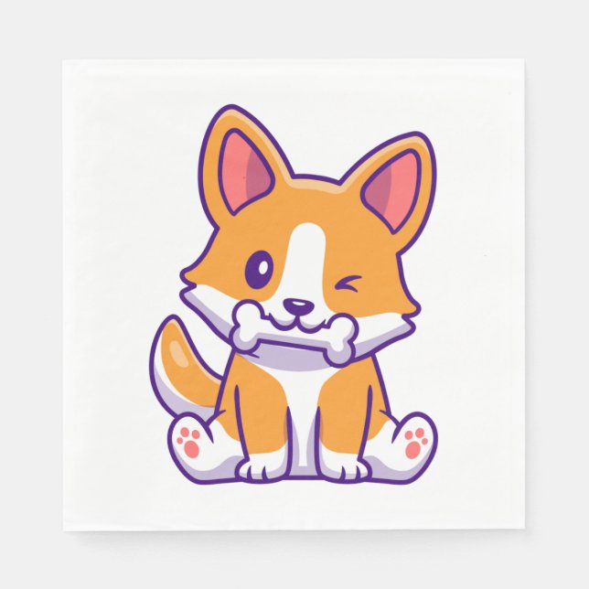 Cute Corgi with bone   Napkin (Front)