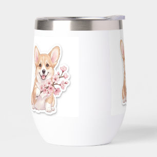 Cute Corgi with Cherry Blossom Branch