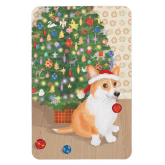 Cute corgi with Christmas tree magnet