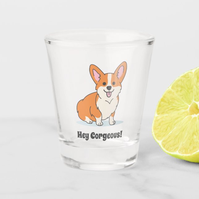 Cute Corgi with Funny Joke Shot Glass (Front)