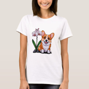 Cute Corgi with Orchidea T-Shirt
