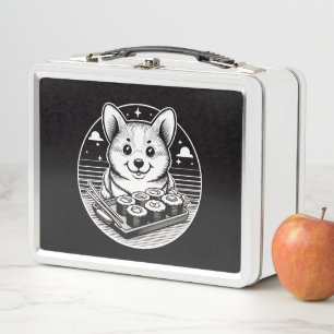 Cute Corgi with Sushi Kawaii Animals Metal Lunch Box