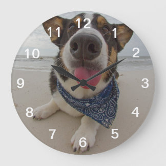 Cute Corgi with Tongue Out Large Clock