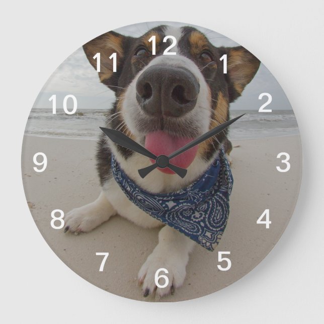 Cute Corgi with Tongue Out Large Clock (Front)