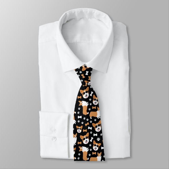 Cute Corgis Pembroke Welsh Corgi Funny Pattern Nec Tie (Tied)