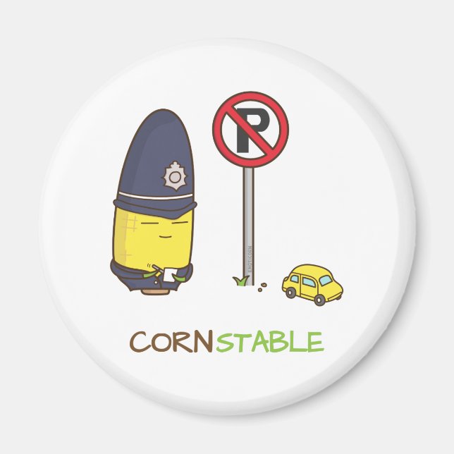 Cute Corn Constable Traffic Police Amusing Pun Magnet (Front)