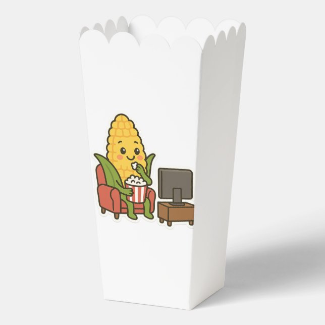 Cute Corn Watching TV with Popcorn Favour Box (Back)