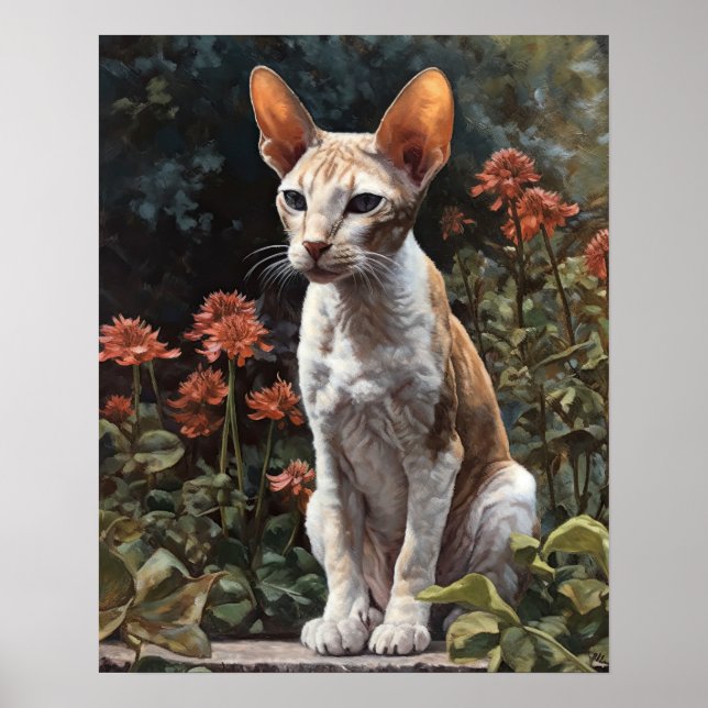 Cute Cornish Rex Cat Art Print Poster (Front)