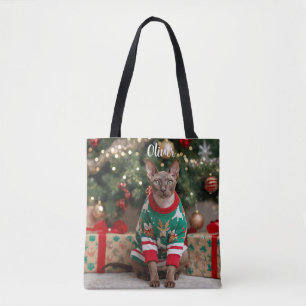 Cute Cornish Rex Cat Christmas Personalised Tote Bag