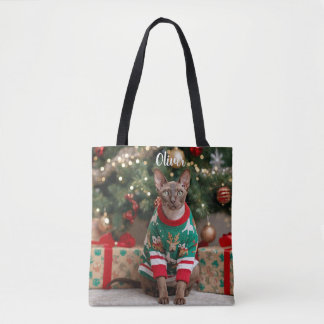 Cute Cornish Rex Cat Christmas Personalised Tote Bag