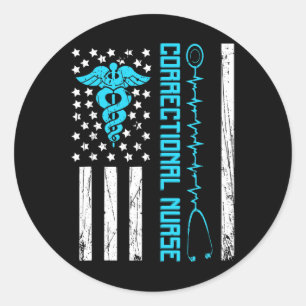 Cute Correctional Nurse Us Flag Nursing Healthcare Classic Round Sticker