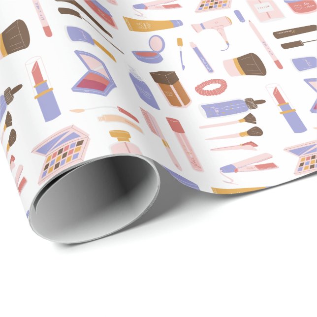 Cute Cosmetic Makeup Pattern Wrapping Paper (Roll Corner)