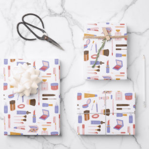 Cute Cosmetic Makeup Pattern Wrapping Paper Sheet