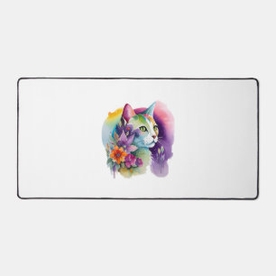 Cute cosmic bohemian cat desk mat