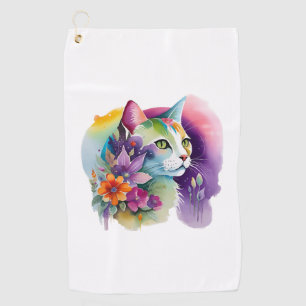 Cute cosmic bohemian cat golf towel